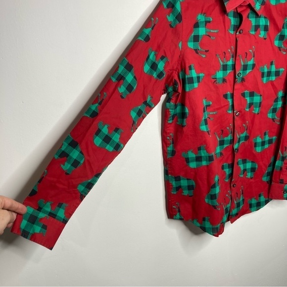 North Pole Moose Christmas button down shirt size XL - Picture 2 of 8